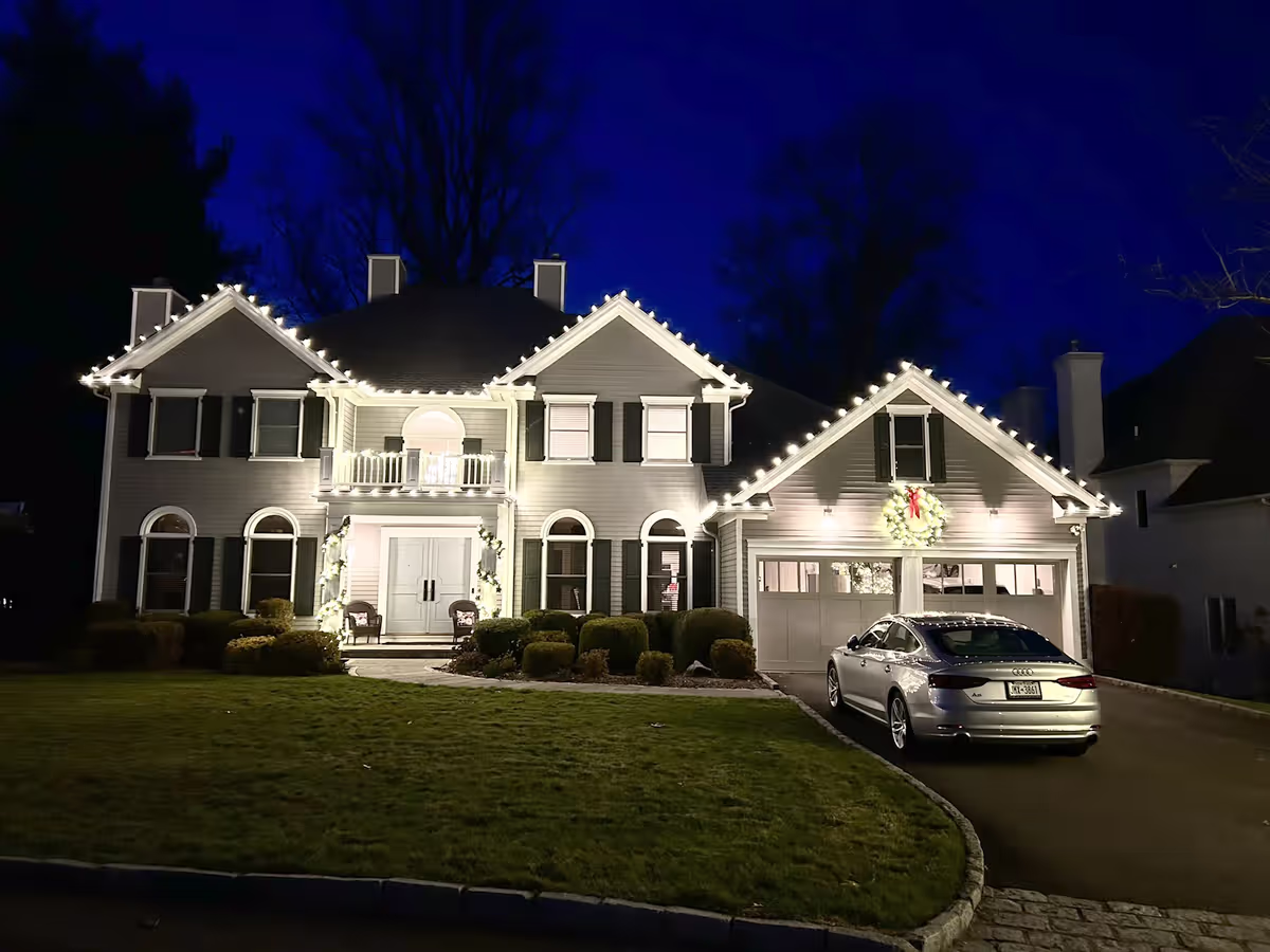 Christmas lights rye NY colonial blue hour